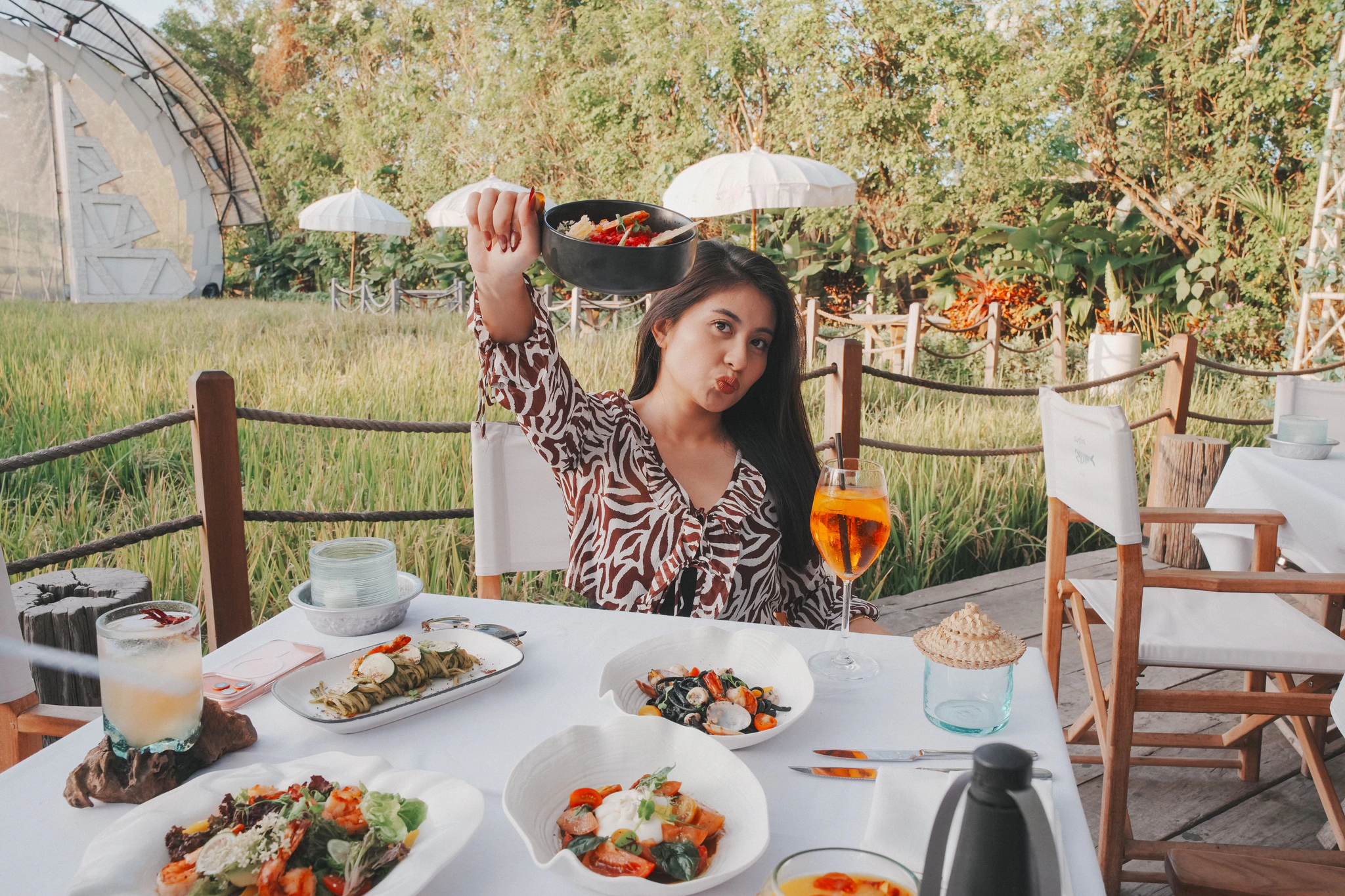 Unique restaurant dining with rice field views at Sardine Seminyak Bali